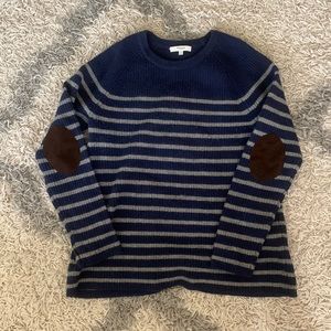 Madewell Striped Merino Wool Sweater with Leather Elbow Pads - Medium